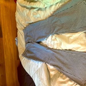 Navy blue and white striped bell bottoms